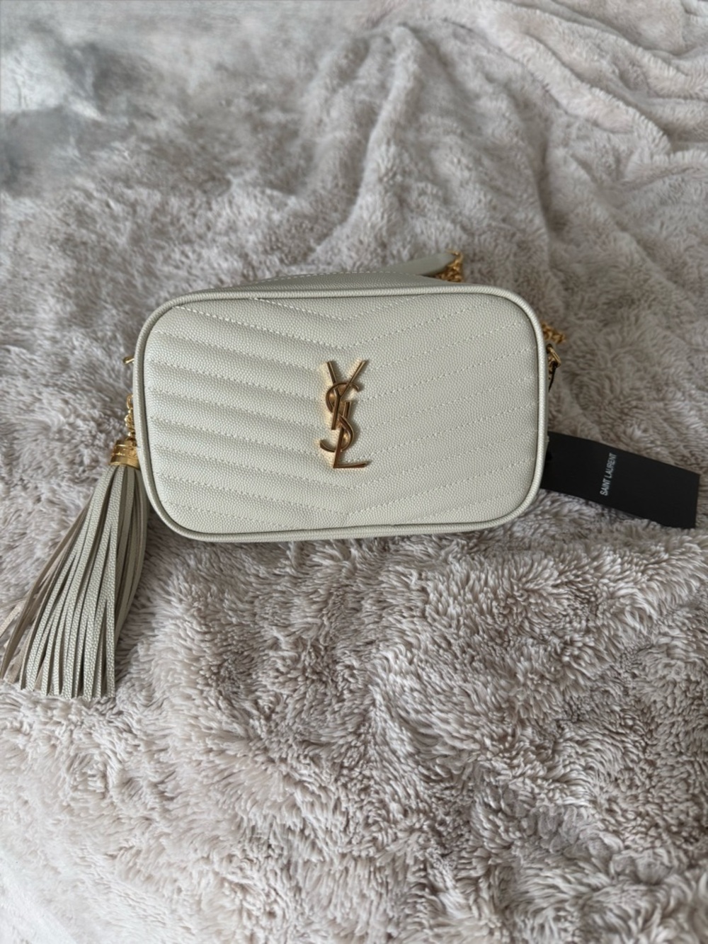 Cream Quilted Camera Bag